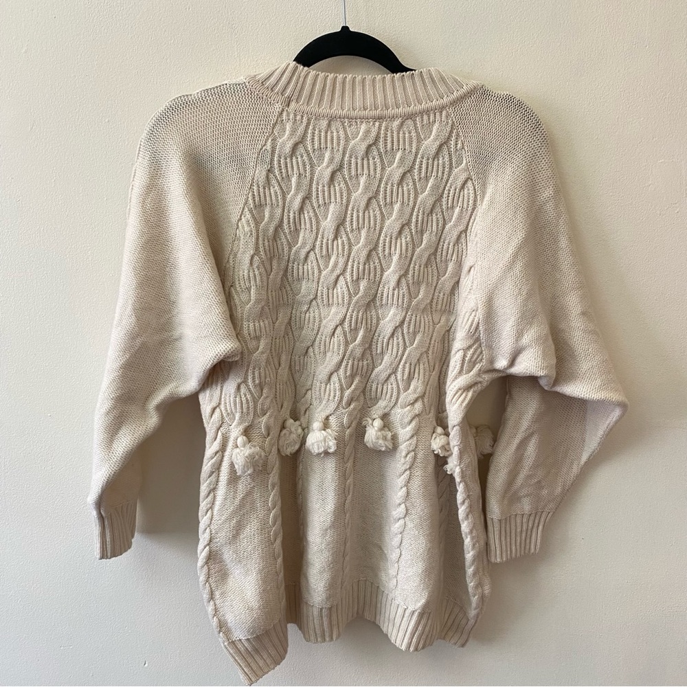 Mondi vintage tassel trimmed cableknit cream sweater size Small - Picture 9 of 9